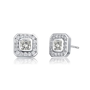 Exclusive Rhodium-Plated Square Stud Earrings Adorned with Dazzling Cubic Zirconia for a Luxurious and Sophisticated Look - 1 of 3