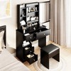 Vanity Desk Set, Makeup Table With Cushioned Stool, Right Sliding Mirror, Multi Layer Open Storage Shelf, Drawers, Makeup Vanity For Women Girl - 3 of 4