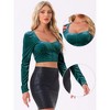 INSPIRE CHIC Women's Sweetheart Neck Ruched Sleeve Party Velvet Crop Top - 2 of 4