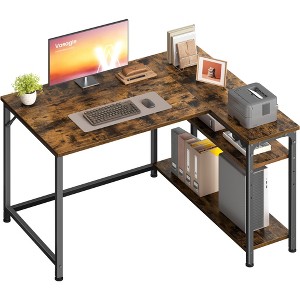 VASAGLE L-Shaped Computer Desk with Reversible Shelves Gaming Set Up ...