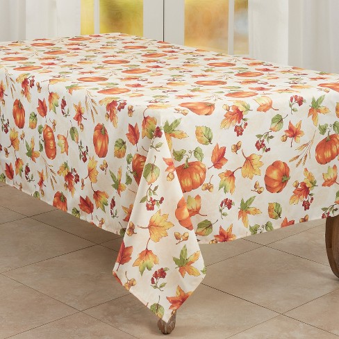 Saro Lifestyle Fall Tablecloth With Pumpkin Design, Orange, 65