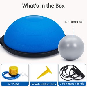 25in Inflatable Balance Ball, 1600lb Half Exercise Ball with Nonslip Base, Yoga Ball Strength Training Equipment with 2 Bands, Pump, Extra Ball, Blue - 1 of 4