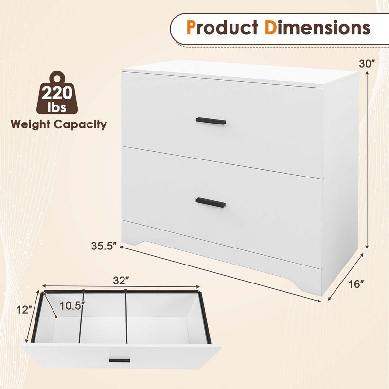 Costway 2-Drawer Wood Lateral File Cabinet with Adjustable Bars for Home Office White/Walnut, 3 of 11