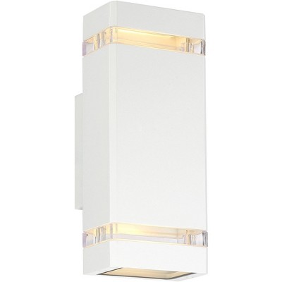 Possini Euro Design Modern Outdoor Wall Sconce Fixture White 10 1/2" Clear Glass Up Down for Exterior House Porch Patio Deck