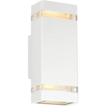 Possini Euro Design Modern Outdoor Wall Light Fixture White 2-Light Up Down 10 1/2" Clear Glass Inserts for Exterior Barn Deck House Porch Yard Patio