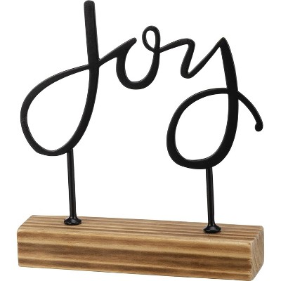 Primitives by Kathy Decorative Metal Word Art Sign with Wooden Base - Joy Sitter