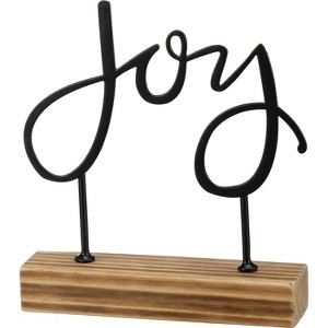 Primitives by Kathy Decorative Metal Word Art Sign with Wooden Base - Joy Sitter - 1 of 3