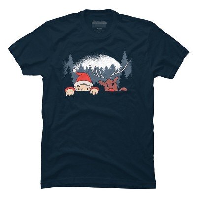 Men's Design By Humans Christmas Santa And Rudolph Peaking By rasok T-Shirt