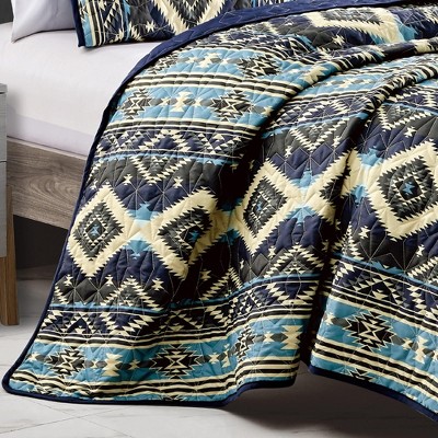 Blue Organic Cotton Reversible Queen Bedspread Set