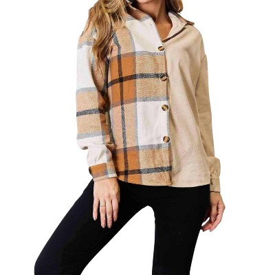 Women's Plaid Print Dropped Shoulder Shirt - Double Take