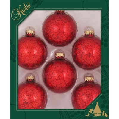 Christmas by Krebs 6ct Crimson Red Spangle Glass Christmas Ball Ornaments 2.5" (67mm)