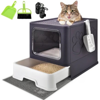LunaLulinlk purple Upgraded oversized cat litter box with scoop, upgraded adjustable door cat litter box with enlarged drawer