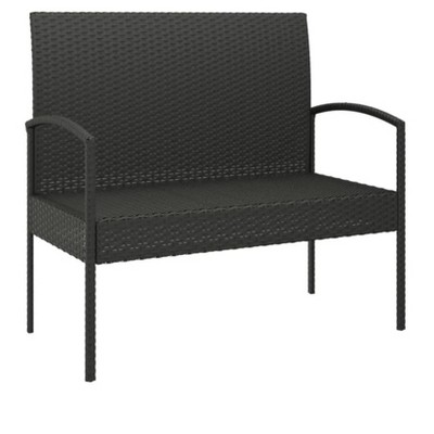 Patio Bench with Cushion Black 41.3" Poly Rattan