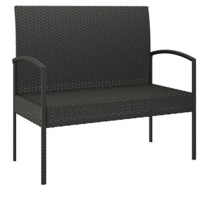 Patio Bench with Cushion Black 41.3" Poly Rattan - 1 of 4