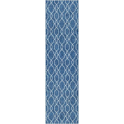 Mark & Day Valentijn 2'7"x12' Runner Woven Indoor & Outdoor Area Rugs Denim: Geometric, Stain-Resistant, Traditional Style
