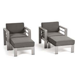 Christopher Knight Home Cape Coral Outdoor Aluminum 4 Piece Club Chair and Ottoman Set with Cushions, Khaki/Silver - 1 of 4