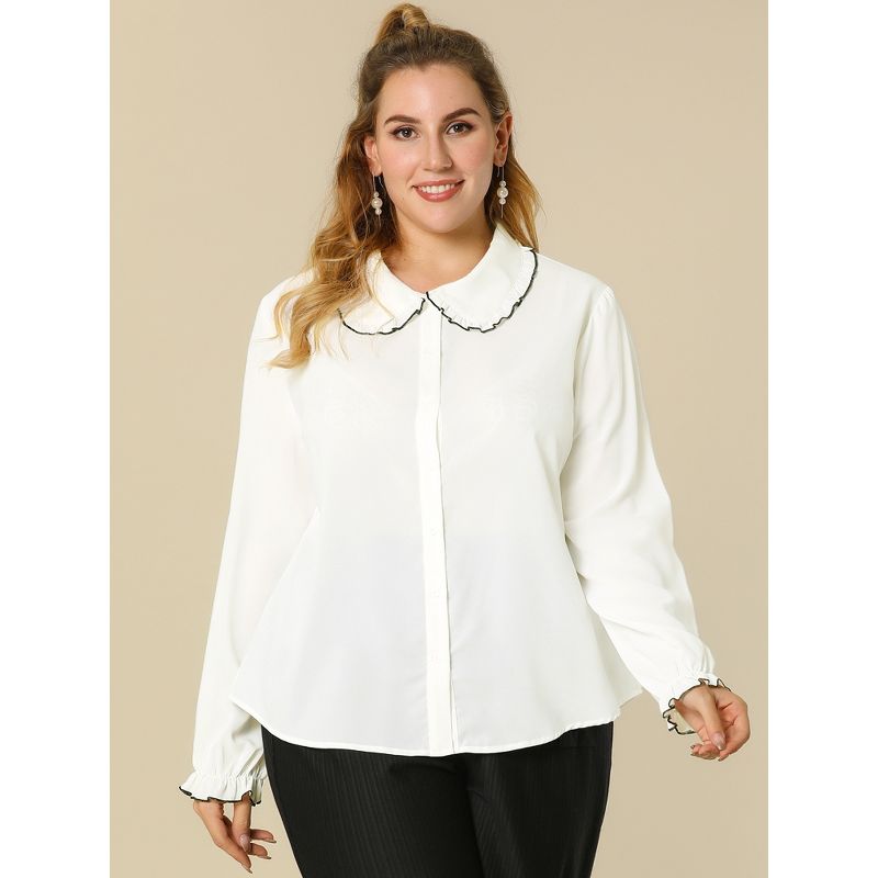 Agnes Orinda Women's Plus Size Elegant Office Peter Pan Collar Long Sleeves Button-Up Shirt, 3 of 8