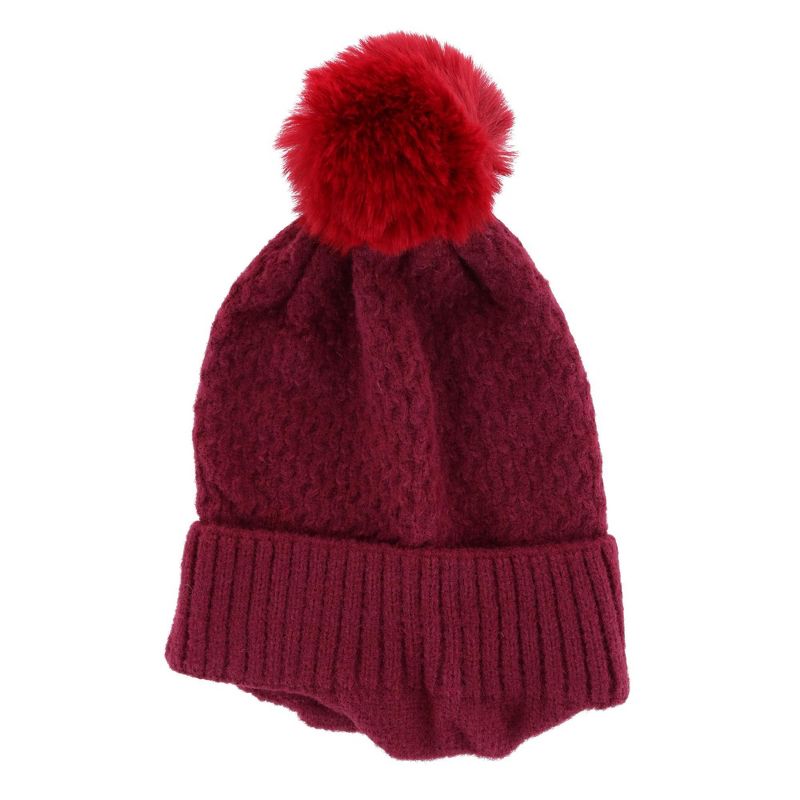CTM Women's Solid Knit Winter Beanie with Earflaps and Pom, 2 of 3