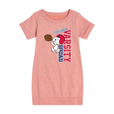 Girls' - Peanuts - Snoopy Varsity Squad Graphic Short Sleeve Fleece Dress