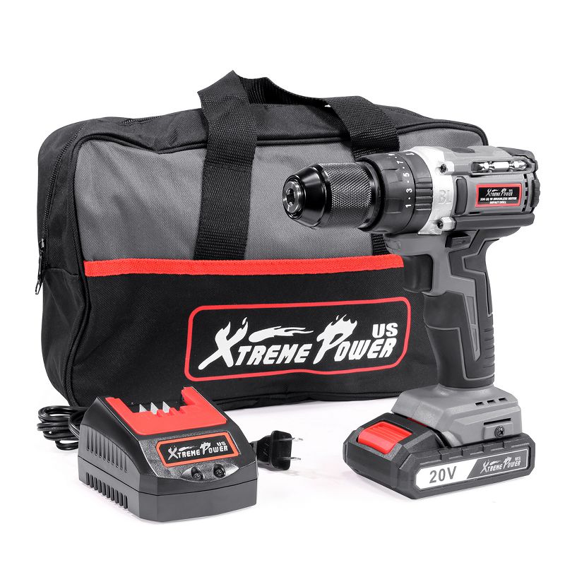 XtremepowerUS 20V Cordless Drill Brushless Driver 2000mAh 336 In-lbs Torque, 1 of 6