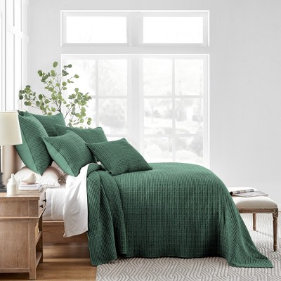 Forest Green Twin Cotton Reversible Bedspread Set