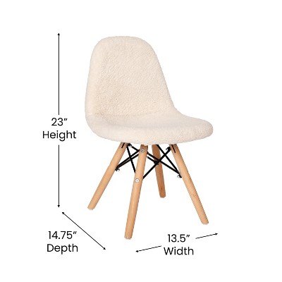 Off-White Faux Sherpa Kids' Cozy Armless Chair with Beechwood Legs