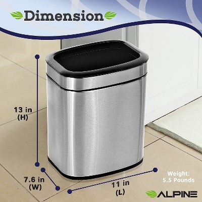 Compact Brushed Stainless Steel Rectangular Office Trash Can Set