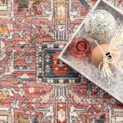 Harriet Orange Vintage Medallion Square Area Rug