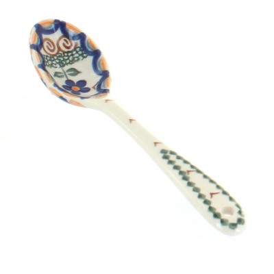 Blue Rose Polish Pottery Aztec Flower Soup Spoon