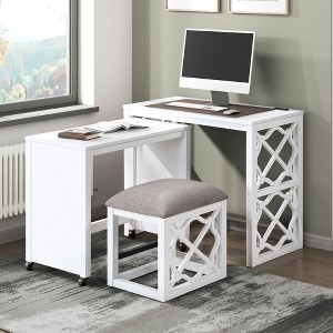 Racxily Desks and Stool Set 3pc Finish Rolling Desk with Casters, 2 Charging ports Home Office Furniture - 1 of 4