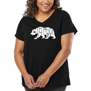 LA Pop Art Women's Word Art V-Neck - California Bear - 1 of 4