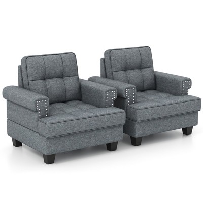 Tangkula 2 PCS Mid-century Modern Accent Armchair with Thick Pillow & Cushion Studded Chair