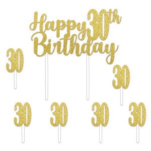 Beistle Pack of 2 Happy "30th" Birthday Cake Toppers and 12 "30" Picks Gold - 1 of 2