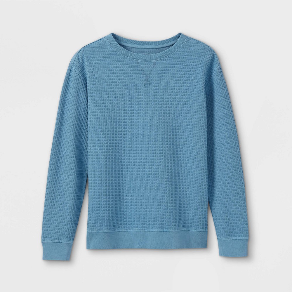 Boys' Garment Washed Waffle Crewneck Sweatshirt - Cat & Jack Sky Blue M