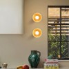 Rennnsan Glywen 4" W Hardwired 1 - Light Drum Yellow Travertine Stone Modern Organic Dimmable Semi Flush Mount Wall Sconce in Black - 4 of 4