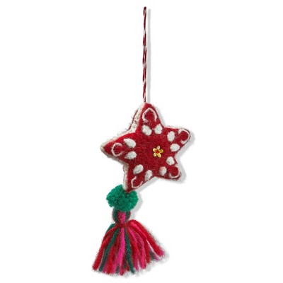 tagltd Artisan Star & Tassel Tree Ornaments - Multicolor Wool Holiday Decor for Indoor Christmas - 0.75" H x 5" L x 3" W