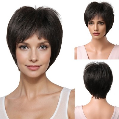 Alilang 11 Inch Short Layered Pixie Cut Wigs for Women Synthetic Layered Highlight Wigs with Bangs for Styling