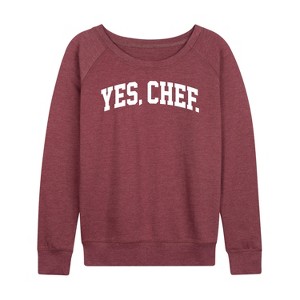 Women's - Instant Message - Yes Chef Collegiate Lightweight French Terry Wide Neck Long Sleeve Graphic Shirt - 1 of 4