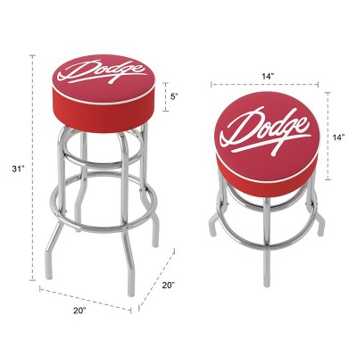 White Leather and Metal Swivel Backless Bar Stool