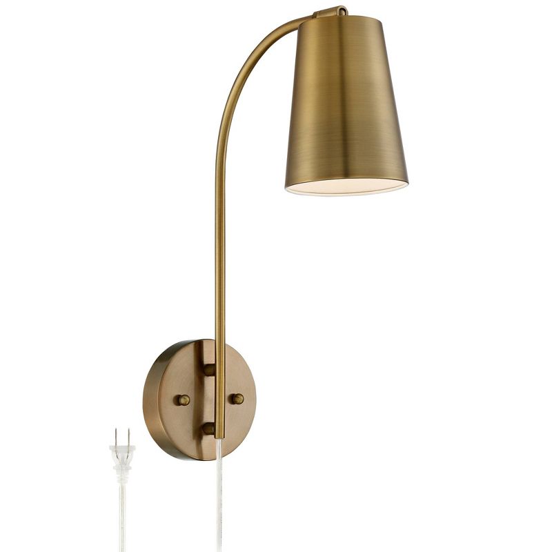 360 Lighting Sully Modern Wall Lamp Warm Brass Plug-in 5" Light Fixture Adjustable Head Curved Arm for Bedroom Bathroom Vanity Reading Living Room, 1 of 8