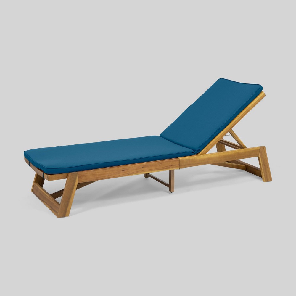 Photos - Garden Furniture Maki Acacia Wood Chaise Lounge Teak/Blue - Christopher Knight Home