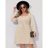 Coolmee Womens Plus Size Midi Dress Casual Square Neck Long Sleeve Drawstring Waist Casual Babydoll Sweater Dress - 2 of 4