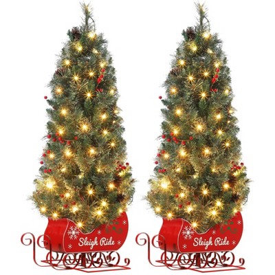 Tabletop Christmas Tree 3/4.5ft Pre-Lit Christmas Tree with a Sleigh Ride Base Base