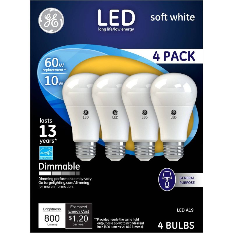 GE 60w 4pk LED Dimmable Light bulbs, 1 of 5