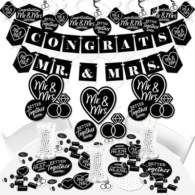 Big Dot of Happiness Mr. and Mrs. - Black and White Wedding or Bridal Shower Supplies - Banner Decoration Kit - Fundle Bundle