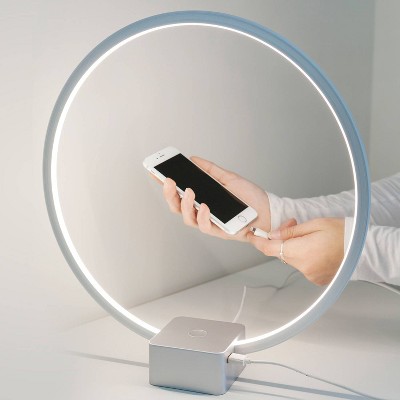Platinum Silver Modern LED Desk Lamp with USB Port