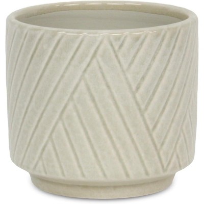 Cheung's Parlora Crossed Diagonal Pattern Straight Side Ceramic Pot - Medium - White