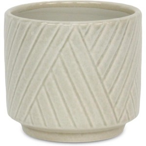 Cheung's Parlora Crossed Diagonal Pattern Straight Side Ceramic Pot - Medium - White - 1 of 4