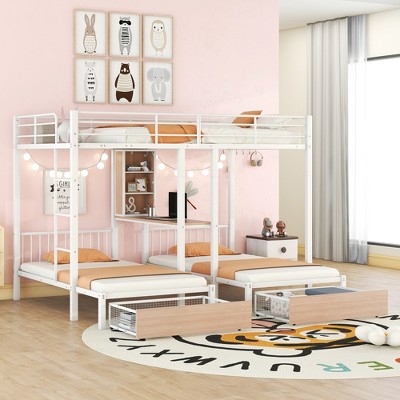 Full Over Twin & Twin Bed With Drawers, Multi-functional Metal Frame ...