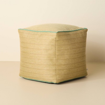 Natural Stripe with Green Trim Outdoor Patio Ottoman/Pouf - Hearth & Hand™ with Magnolia